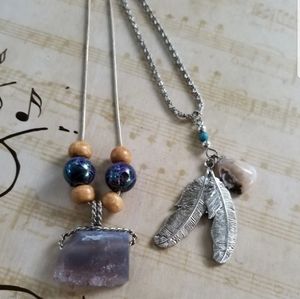 Drusy  Agate & Feather w/ Agate Necklaces